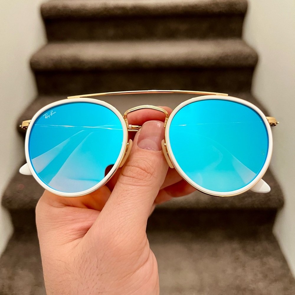 NEW Ray-Ban Round Double Bridge RB3647N 51-22 Sunglasses - Gold/Blue